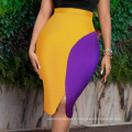 Elegant Office High Waist Wrap Retro Contrast Color Women Slim Skirts